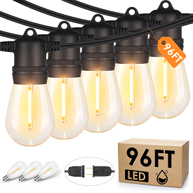 Larkvue 96FT LED Outdoor String Lights, Waterproof Patio Lights with 30+3 Shatterproof Bulbs, 2700K Dimmable Outside Hanging Lights for Backyard-Black